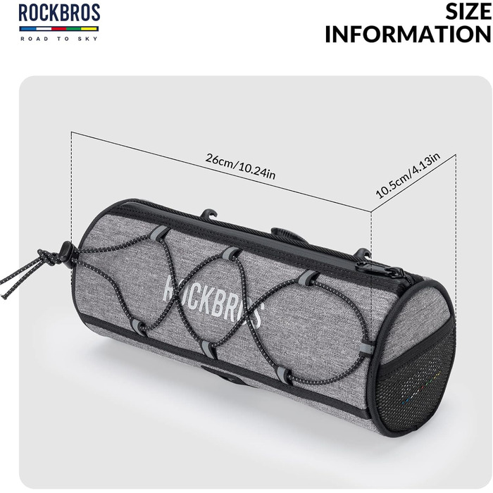 ROCKBROS велосипедна сумка на кермо 1,5 л, водовідштовхувальна, з відбивачами, сіра, для гірських, шосейних і міських велосипедів