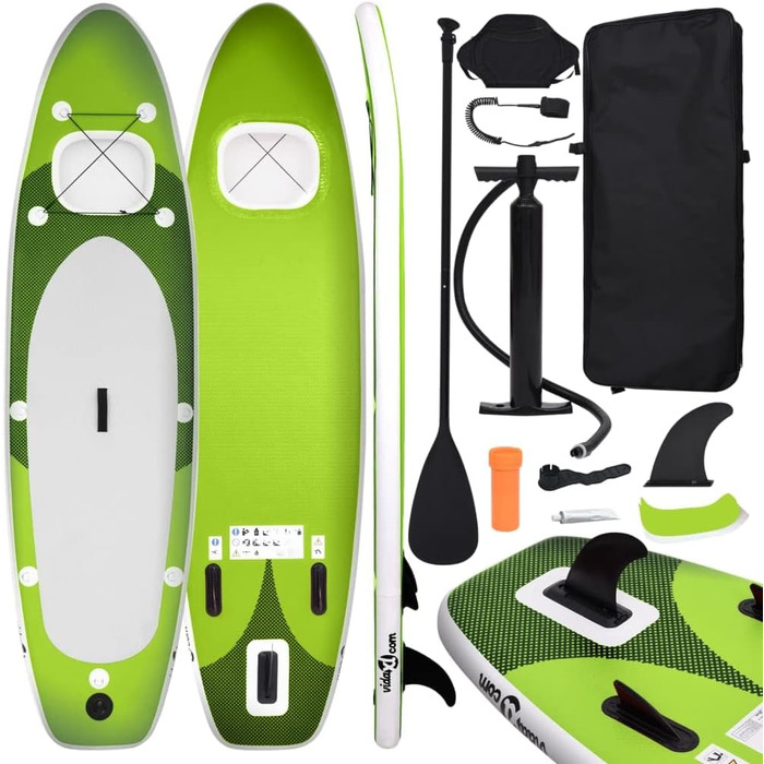 Надувна SUP-дошка для дорослих vidaXL 300x76x10 см, зелена, комплект для серфінгу та падлбордингу