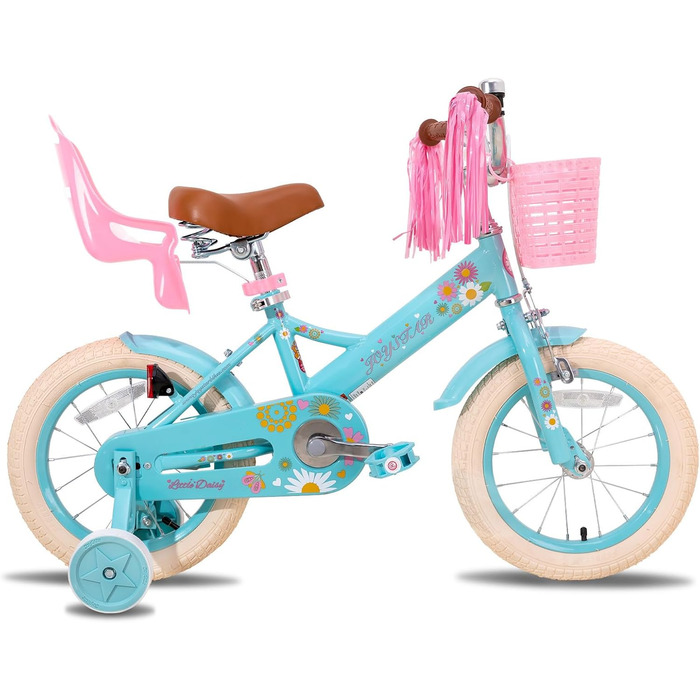 Дитячий велосипед JOYSTAR Little Daisy 12/14/16 дюймів для дівчаток 2-7 років з додатковими колесами, кошиком і стрічками