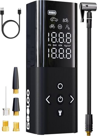 GOOLOO AP150 Електричний міні-компресор для авто, 150 PSI, цифровий дисплей, акумуляторний насос для шин, мотоцикла, велосипеда, м'ячів