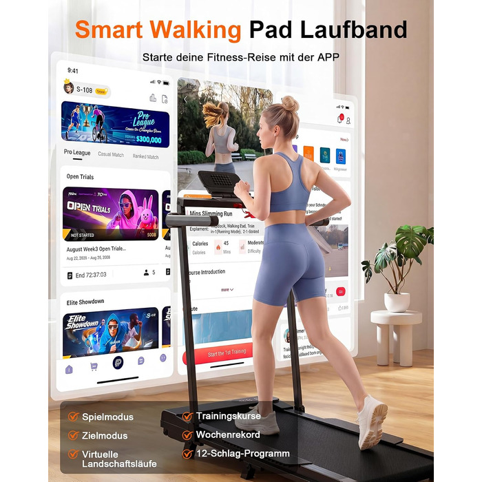 Бігова доріжка Superun Walking Pad з нахилом 6%, для дому, з додатком, до 136 кг, чорна. Швидкість до 12 км/год, режим для роботи за столом.