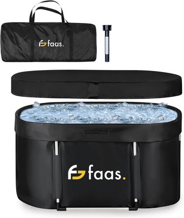 Зручна складана ванна для криотерапії Faas Eisbad XL 420L – Чорна, з кришкою та зливом, 420 літрів