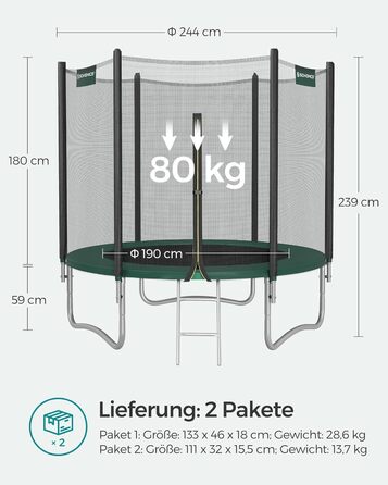 Трамплін SONGMICS Outdoor Ø 183-427 см: круглий батут для саду з захисним покриттям, сіткою, сходами та м'якими стійками