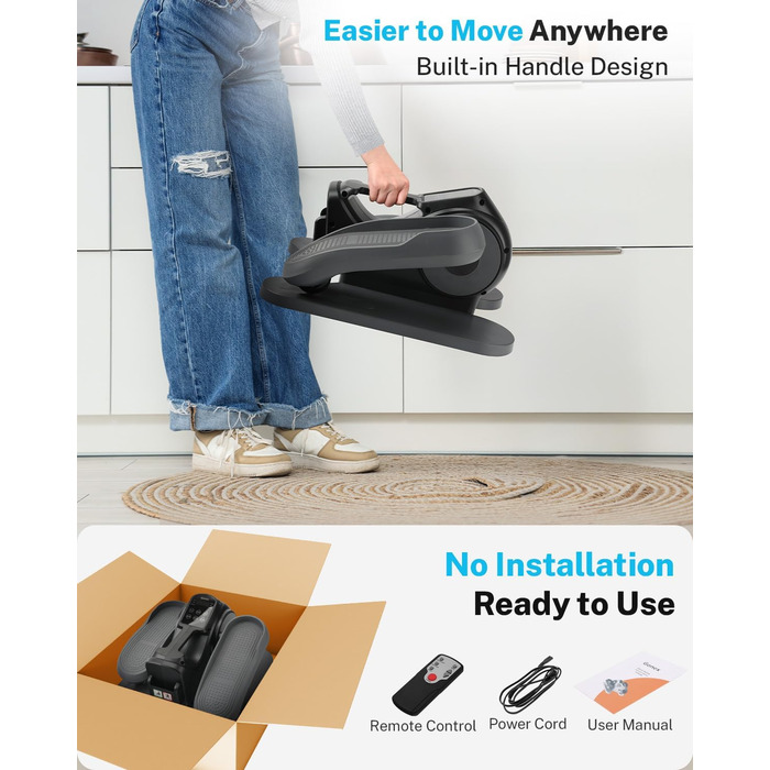 Еліптичний тренажер Gonex під стіл для літніх людей з 10 рівнями опору, тренажер для ніг, як у телепередачі, педальний тренажер, 10 швидкостей та 3 автоматичні режими, чорний