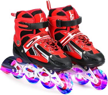 Дитячі ролики Kinder Inlineskates, розмір регулюється, світлові колеса, 4 розміри, 3 кольори (червоний, L (38-41))