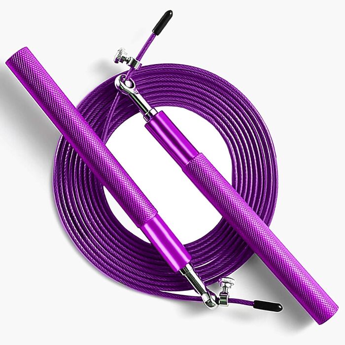 Стрибкова скакалка Speed Jump Rope з поворотним підшипником 360°, регульоване сталеве тросик, алюмінієва ручка з антиковзаючим покриттям – для фітнесу, боксу, спортивних вправ, підходить для дітей та дорослих, фіолетовий
