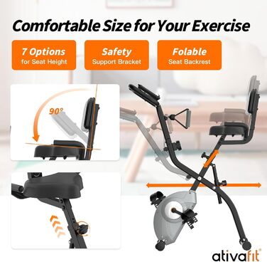 ATIVAFIT 3-в-1 складаний магнітний велотренажер для дому з ручним вимірюванням пульсу та LCD дисплеєм, фітнес-велосипед для спортсменів, чорний, компактний