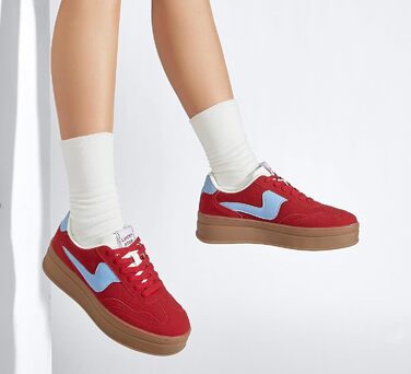 Жіночі кросівки на платформі LUCKY STEP – модні масивні кросівки, зручні шнурівки для повсякденного носіння та прогулянок з прошитими деталями, чорно-білі (червоно-сині, 36 EU)