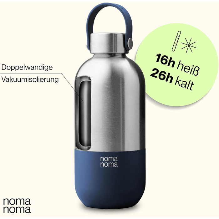Термос-бутилка noma noma з нержавіючої сталі 1 л, синя, для газованої води, герметична, BPA-free, екологічна