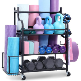 Стойка для йоги та гантелей VEVOR з коліщатами та гачками - 105 x 41 x 89 см