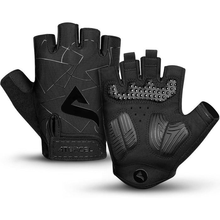 Велосипедні рукавички ATERCEL з відкритими пальцями для чоловіків та жінок - рукавички для MTB, їзди на велосипеді та фітнесу з SBR-подушками, чорний, розмір M