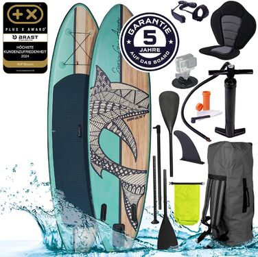 Надувна SUP дошка BRAST Shark 300-320 см, комплект із веслом 2в1, сидінням для каяка, тримачем для камери, насосом, рюкзаком, 5 років гарантії