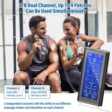 Пристрій TENS/EMS для зняття болю: 3-в-1 Reizstromgerät з 36 режимами, електрична стимуляція нервів, 2 канали, 10 електродів для рук, ніг, спини, плечей (чорний)