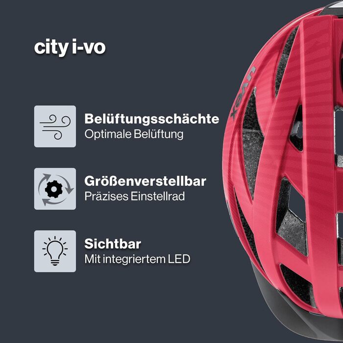 Велошолом uvex City i-vo для міста з LED, універсальний, легкий, регулювання розміру, для жінок і чоловіків