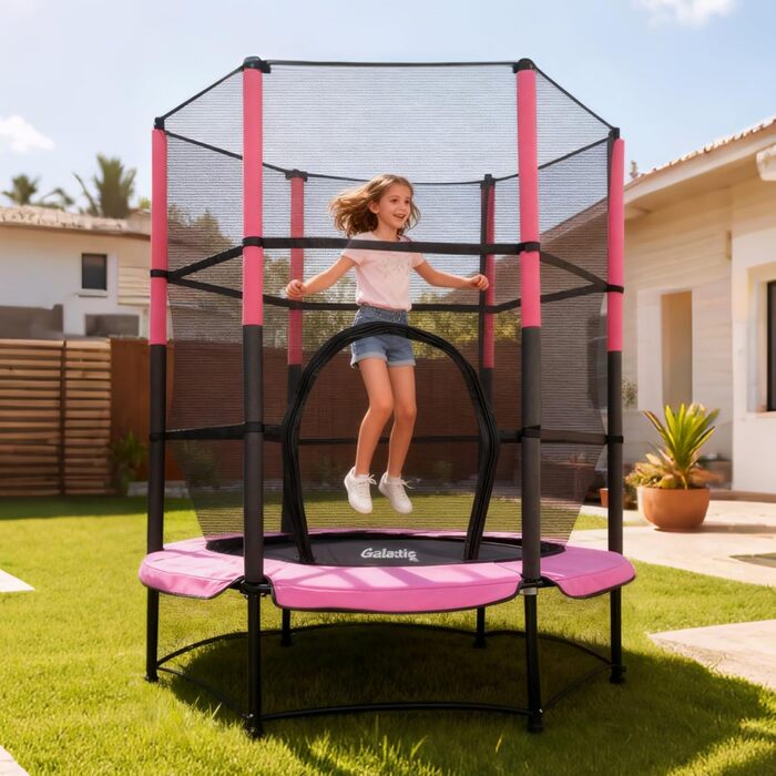 Міні-трамплін WestWood 1,4 м з сіткою, для дому та вулиці, дитячий, рожевий
