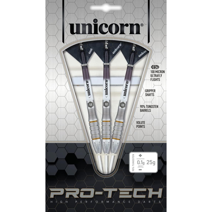 Набір дротиків Unicorn Pro-Tech 90% вольфрам, сталевий наконечник, 27 г, золоті акценти