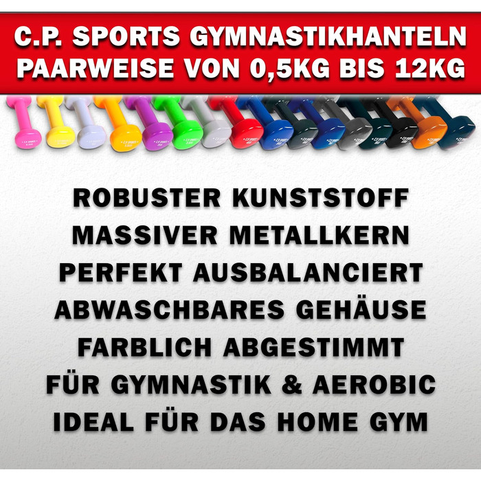 Гантелі для фітнесу C.P.Sports 3 кг, набір 2 шт. – універсальні гімнастичні гантелі для жінок і чоловіків, для спорту, фітнесу, тренувань, домашнього спортзалу, вага від 0,5 до 12 кг