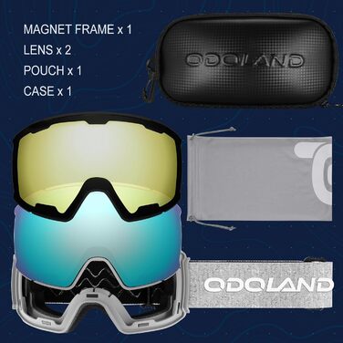 Одоланд Скі-маска для сноуборду та лиж для жінок та чоловіків з 2 змінними лінзами та чохлом, антизапітніння, захист від УФ-випромінювання, сумісна з шоломом, для дівчат та жінок, чоловіків для сноуборду та лиж (Королівський синій (VLT 15%))