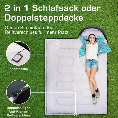 Сплячий мішок Active Era Premium Mumienschlafsack 250 GSM, зимовий та літній, 0°C - 15°C, для кемпінгу, фестивалів, подорожей, водонепроникний, ультралегкий, компактний, чорний