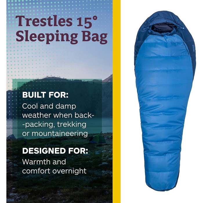 Сплячий мішок Marmot Trestles 15 - легкий та теплий, 3-сезонний, 183 см