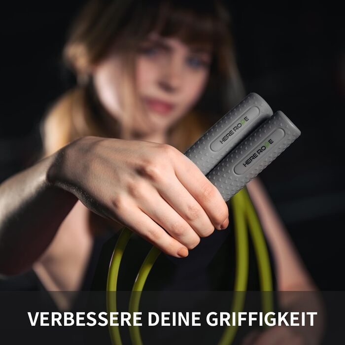 Стрибкове канат HEREROPE з вагами, 8 мм, 360° обертання, регульована довжина, неслизька ручка, для кардіо, HIIT, MMA, зелений