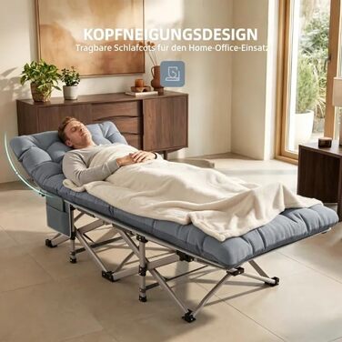Ліжко туристичне розкладне Feldbett XXL 250 кг 2 шт сіре - 7 зон, 1200D Oxford, кут нахилу 15°, для кемпінгу, саду, палатки