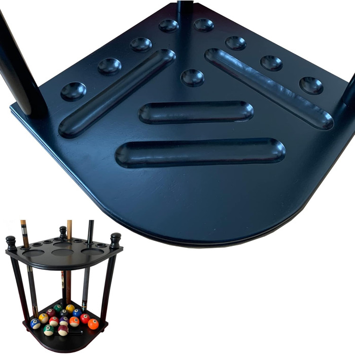 Стійка для більярдних київ GACCO BILLIARDS на 8 київ та аксесуари, з тримачем для куль, з кутів, з масиву дерева, чорна