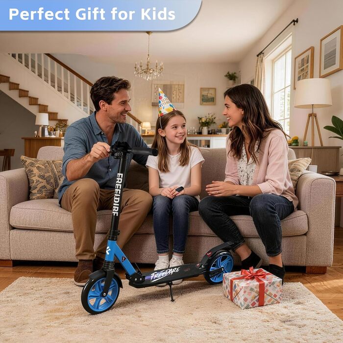 FREEDARE Cityroller: Скутер складний для дітей та дорослих, блакитний, 200 мм колеса, регульована висота, до 100 кг