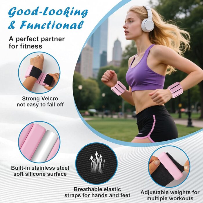 Набір манжет для ніг та зап'ястків BUCOMTU (2 шт.) - рожевий. Ідеально для йоги, танців, пілатесу, кардіо та ходьби