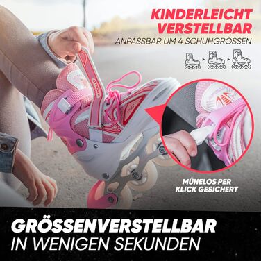 Інлайни Apollo Super Blades X Pro LED, розмір 31-34, біло-рожеві, для жінок, дітей та підлітків