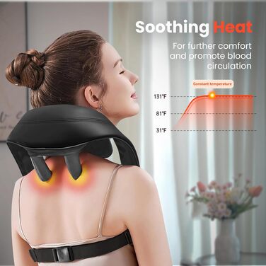 Бездротовий масажер для шиї та плечей COMFIER Shiatsu з підігрівом, 4D глибокий розминаючий масаж для спини, 3 режими, ШК-шкіра, сірий