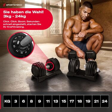 Ironmate Регульовані гантелі для дому, 1.5-18/24/40 кг, з набором дисків, 12-16 ваг, компактні, з неслизьким грифом, для силових тренувань, з підставкою (Ironmate 24 чорні)