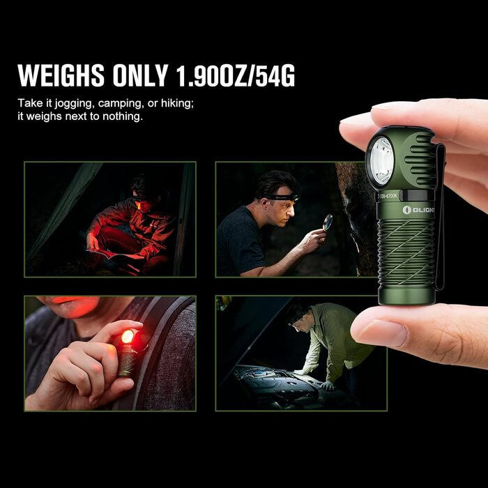 OLIGHT Perun 2 Mini LED налобний ліхтар 1100 люмен, 150 метрів, USB-зарядка, червоне світло, 5 режимів, водонепроникний, для кемпінгу та надзвичайних ситуацій, холодний білий (зелений, холодний білий)