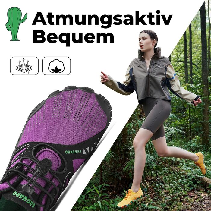 SAGUARO Чоловічі та жіночі трекінгові barefoot кросівки для бігу по пересіченій місцевості, Zehenschuhe Zero-Drop, р. 36-48, 41 EU, Королівський фіолетовий