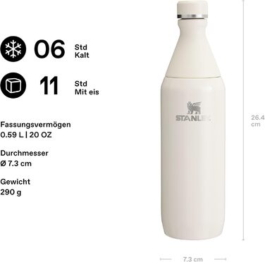 Термос Stanley 1913 All Day Slim 0.6л кремовий - нержавіюча сталь, тримає холод 6 год, лід 11 год, без BPA, герметичний, посудомийна машина