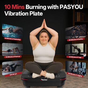 PASYOU Вібраційна платформа для тренувань всього тіла з пультом дистанційного керування та еластичним гумкою, 0-99 інтенсивність