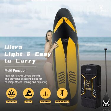 Надувне SUP-борд CalmMax 320x76x15 см, 10.6' (до 150 кг) з комплектом: весло, насос, аксесуари. Підходить для юнаків та дорослих, жовтий