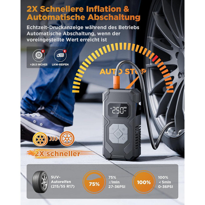 Електричний компресор для шин 150 PSI: насос для авто, велосипеда, мотоцикла, м'ячів (сірий)