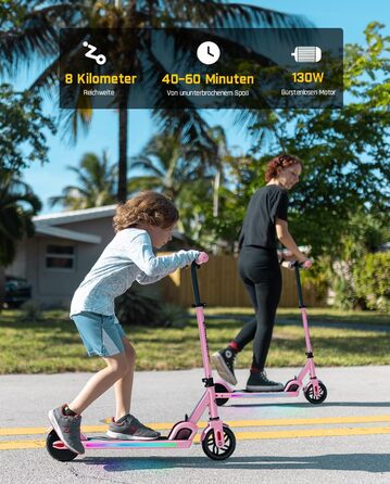 Дитячий електросамокат FanttikRide C9 Pro з регульованою висотою, LED-дисплеєм, барвистим підсвічуванням, складний, для хлопчиків і дівчаток від 8 років, швидкість до 16 км/год, запас ходу 8 км