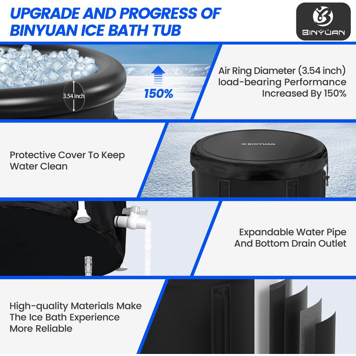 XL Ємність для крижаного душу для спортсменів з кришкою, 99 галонів, для відновлення, багатошарова, портативна, для сауни, басейну, підходить для садів, фітнес-залів та інших процедур холодної води