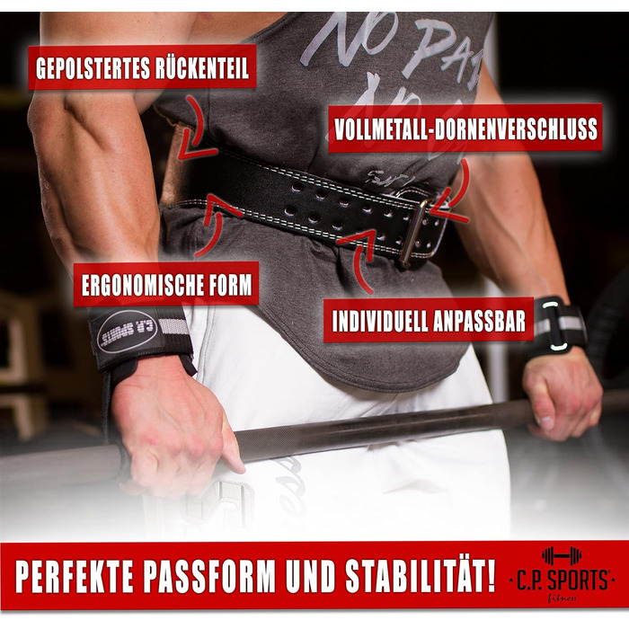 Шкіряний пояс для важкої атлетики C.P. Sports, XXS-6XL, чорний/білий, для пауерліфтингу, бодібілдингу, фітнесу, анатомічний, для жінок і чоловіків