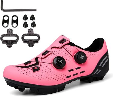 Велосипедні черевики для чоловіків: MTB, шосе, маунтінбайк, Radschuhe з системою кріплення 2-х педалей та пряжкою. Колір: зелений, рожевий (41 EU)