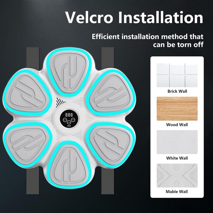 Музична бокс-машина Oamger з LED-підсвіткою, 9 режимів, з боксерськими рукавичками, інтелектуальним підрахунком та Bluetooth, для тренувань вдома для дітей та дорослих, чорний