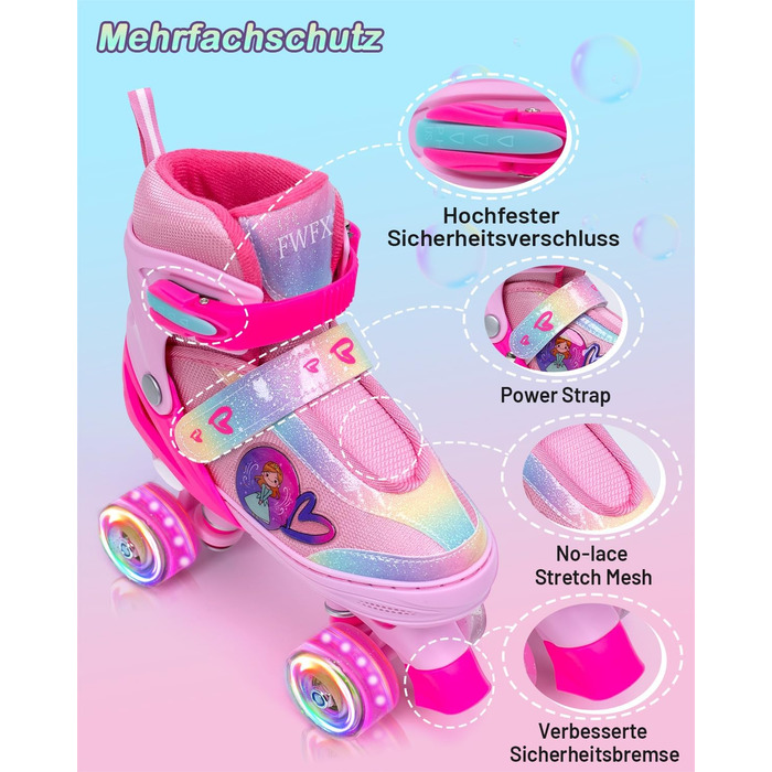 Дитячі ролики FWFX з регулюванням та підсвіткою, підходять для залу та вулиці, розмір S (EU 28-31 / MM 160-200), рожеві