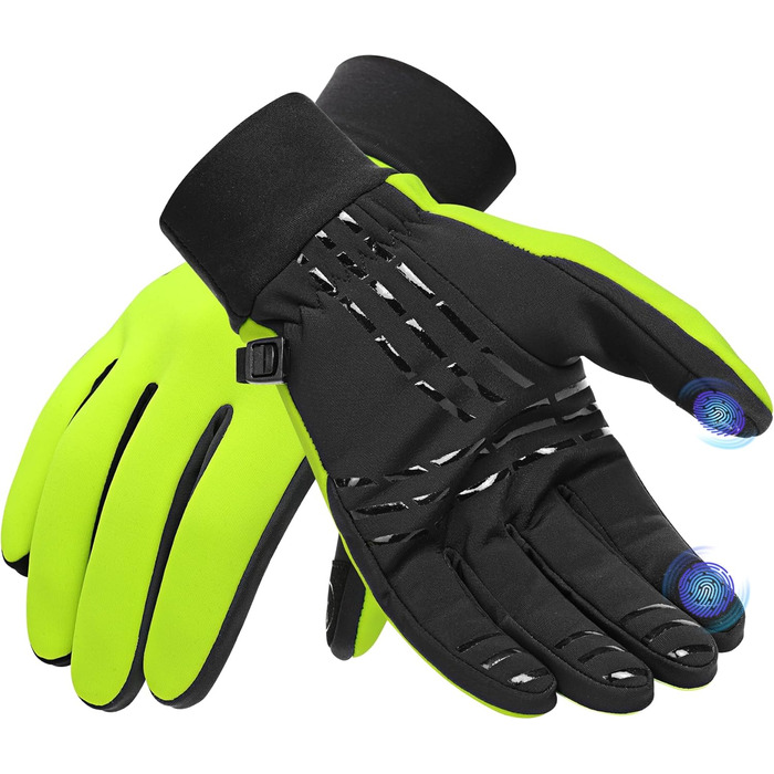 Зимові рукавички для велоспорту та катання на лижах з сенсорним екраном, вітрозахисні, теплі, зелені, XL
