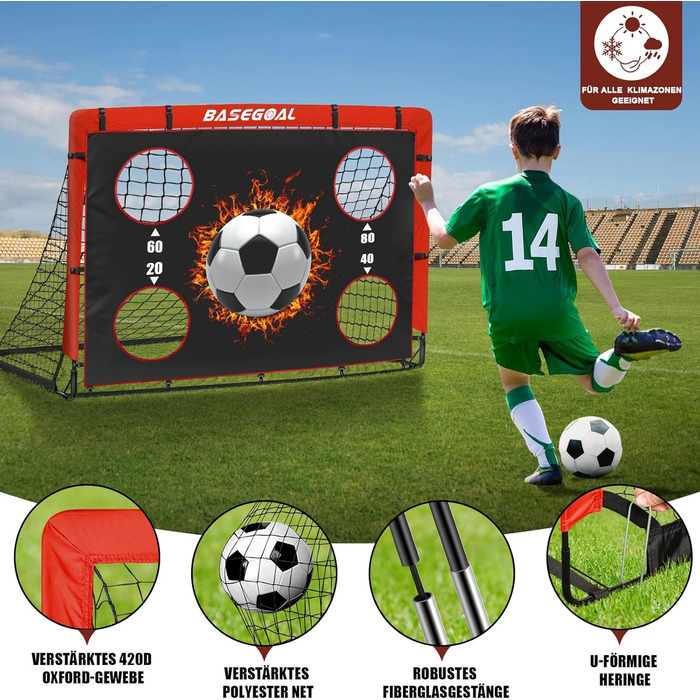 Дитячі футбольні ворота Klappbares Fußballtor 150x120 см з мішенню, 2-в-1 для саду та пляжу, з сумкою та анкерами