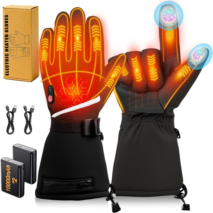 Греючі рукавички USB з підігрівом 20000mAh для чоловіків та жінок, 7.4V, 3 температурні режими, сенсорний екран, водонепроникні, антиковзкі, для зимової роботи на вулиці, чорні