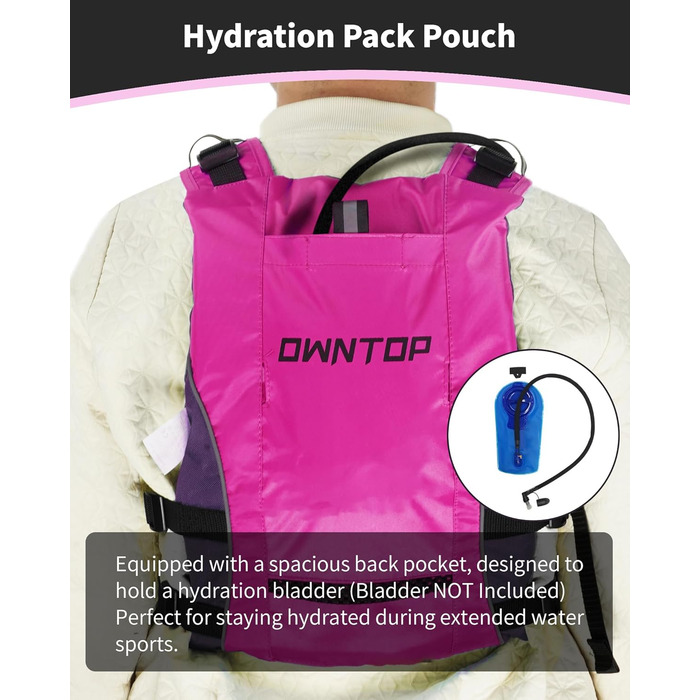 Рятувальний жилет Owntop для дорослих та юнаків з пискликом та рюкзаком для води, сітчастими кишенями, регульований, легкий, унісекс, для SUP, каякінгу, риболовлі, всіх водних видів спорту, рожевий, XS/S (40-60 кг)