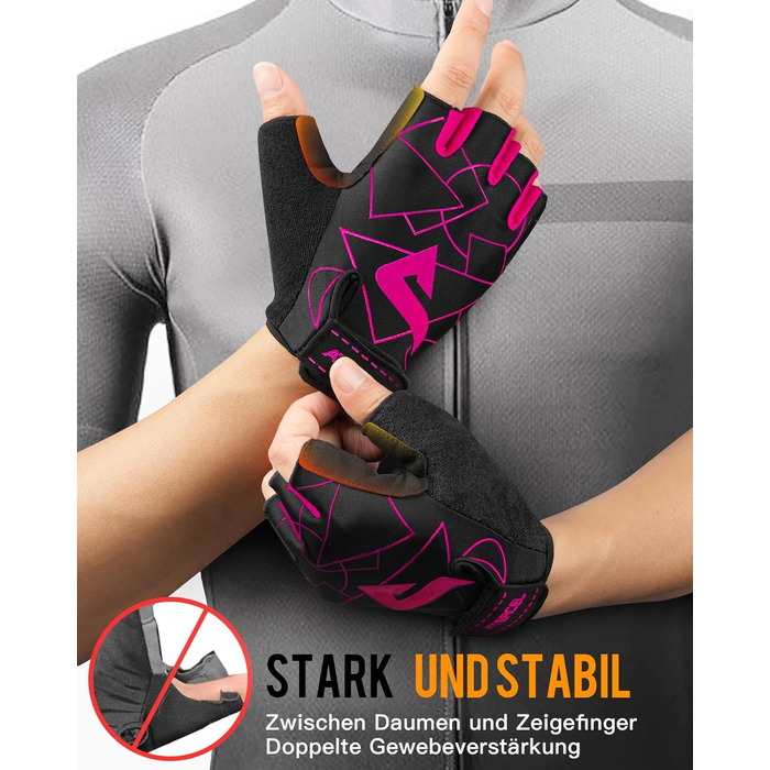 Велосипедні рукавички ATERCEL для чоловіків - напівпальцеві, з SBR-подушками, для їзди на велосипеді та фітнесу (Рожевий, L)