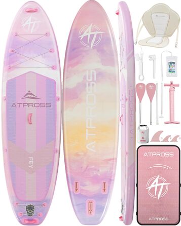 SUP дошка надувна 11'6'x35' для дорослих, рожева з градієнтом, з каяковим сидінням та аксесуарами - для йоги, вантажопідйомність до 181 кг